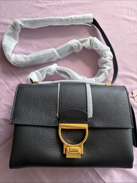 Coccinelle Handbags - Coccinelle Black Pebble Leather Crossbody Bag with Gold Buckle